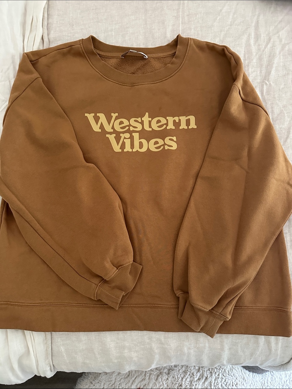 LOFT Western Vibes Crewneck Sweatshirt - Brown with Cream Print
